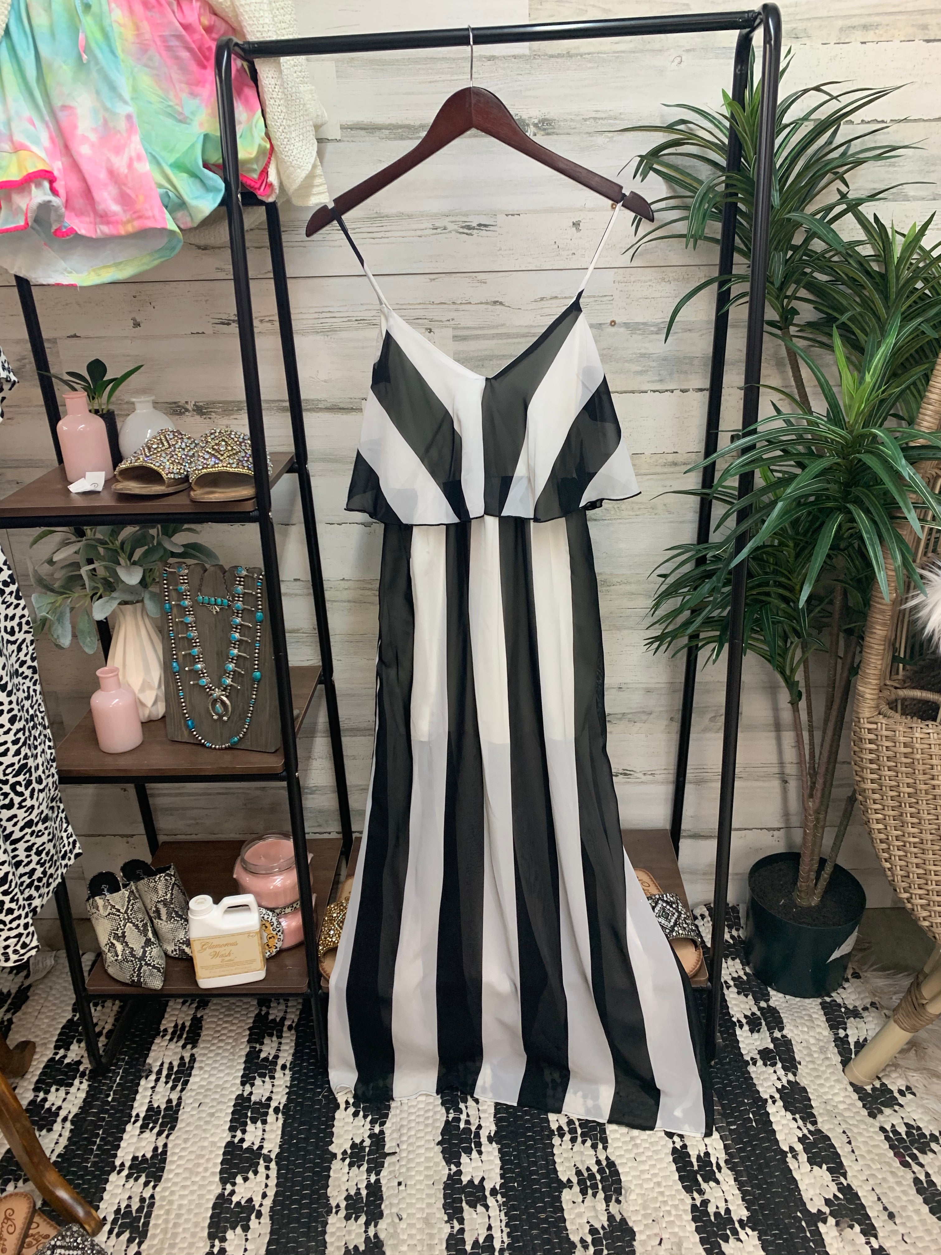 Striped Maxi Dress in White and Black - Giddy Up Glamour Boutique