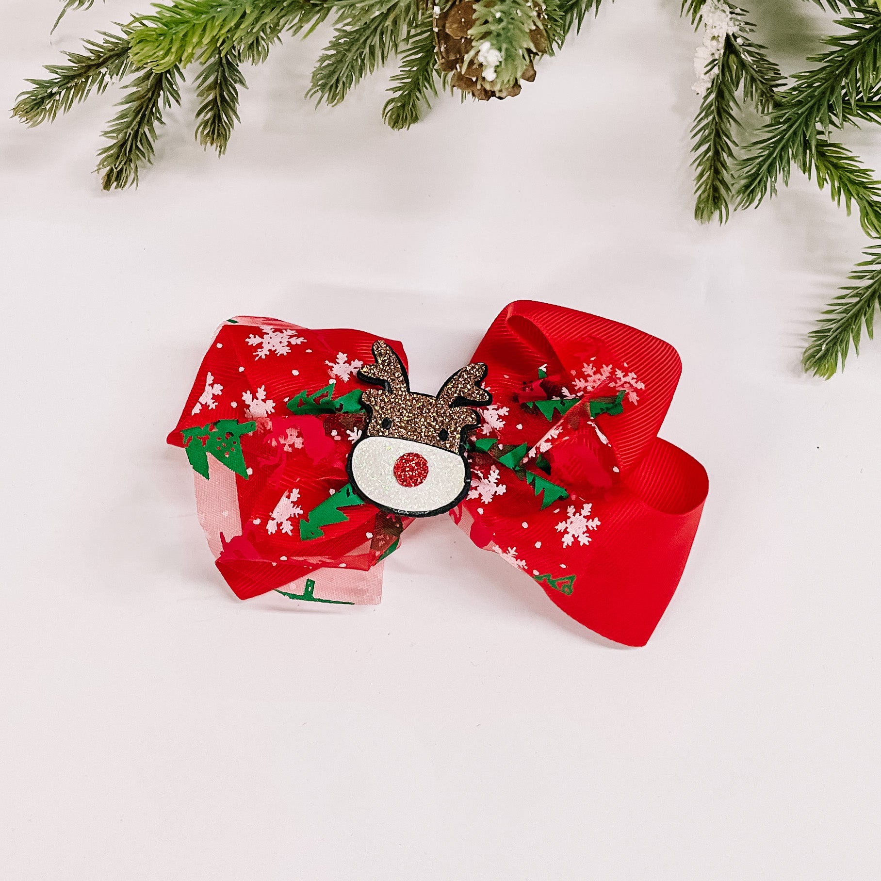 Buy 3 for $10 | Hair Bow with Christmas Charms in Red - Giddy Up Glamour Boutique