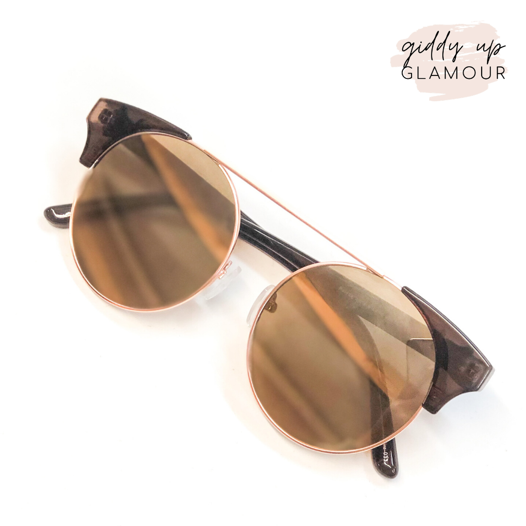 The Nina Round Cat Eye Sunglasses in Rose Gold and Brown - Giddy Up Glamour Boutique