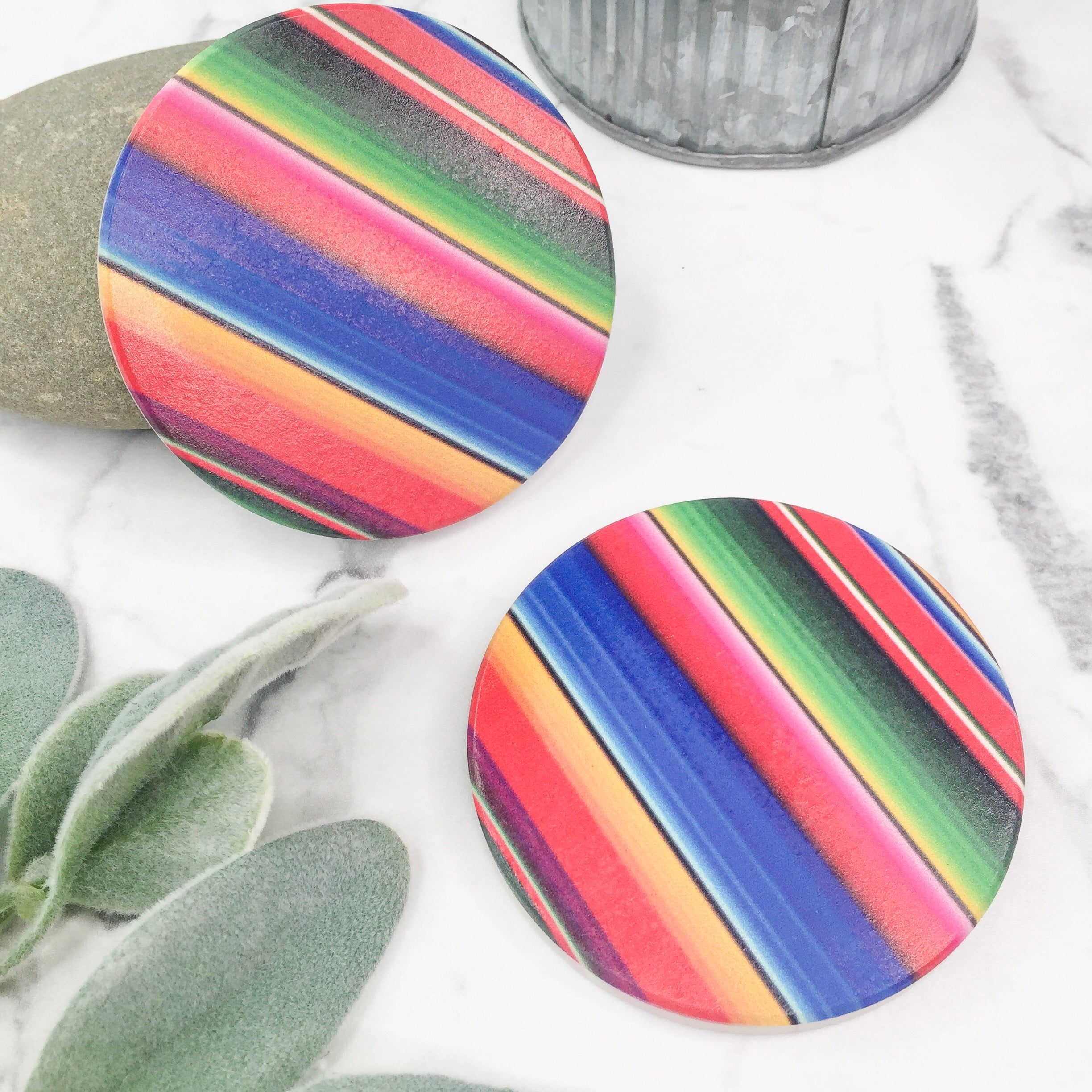 Set of Two | Serape Car Coasters in Blue - Giddy Up Glamour Boutique