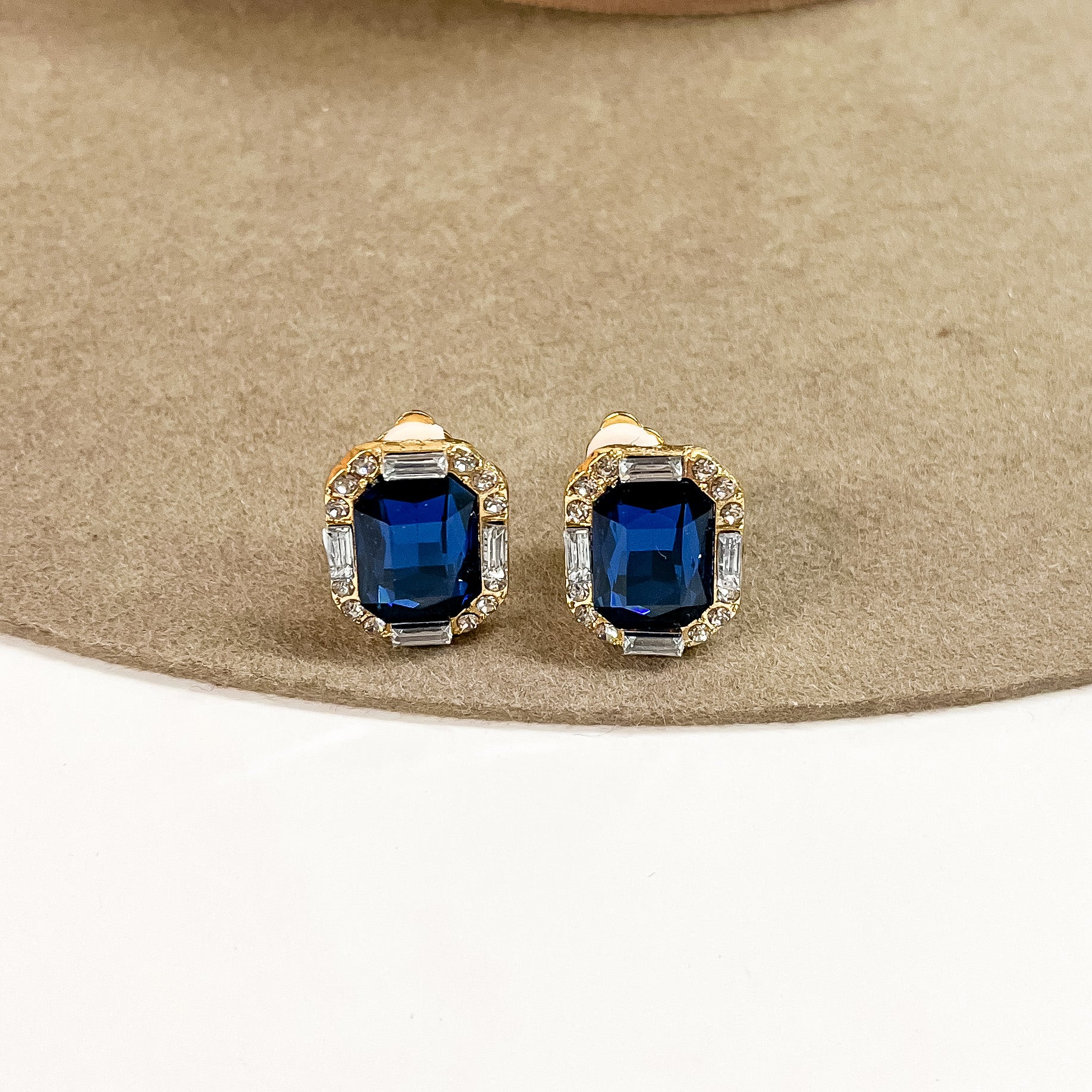 Buy 3 for $10 | Faux Crystal Stud Clip on Earrings with Small Crystal Detailing - Giddy Up Glamour Boutique
