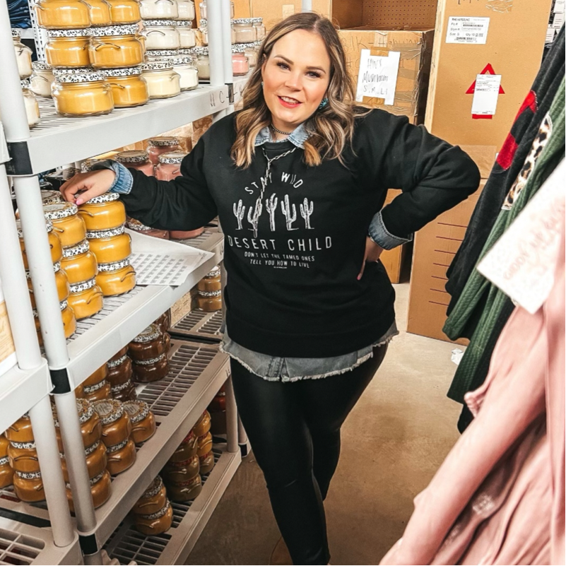 Online Exclusive | Stay Wild Desert Child Long Sleeve Graphic Sweatshirt in Black - Giddy Up Glamour Boutique