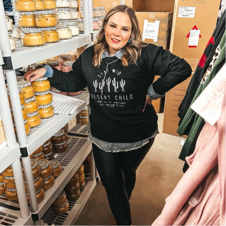 Online Exclusive | Stay Wild Desert Child Long Sleeve Graphic Sweatshirt in Black - Giddy Up Glamour Boutique