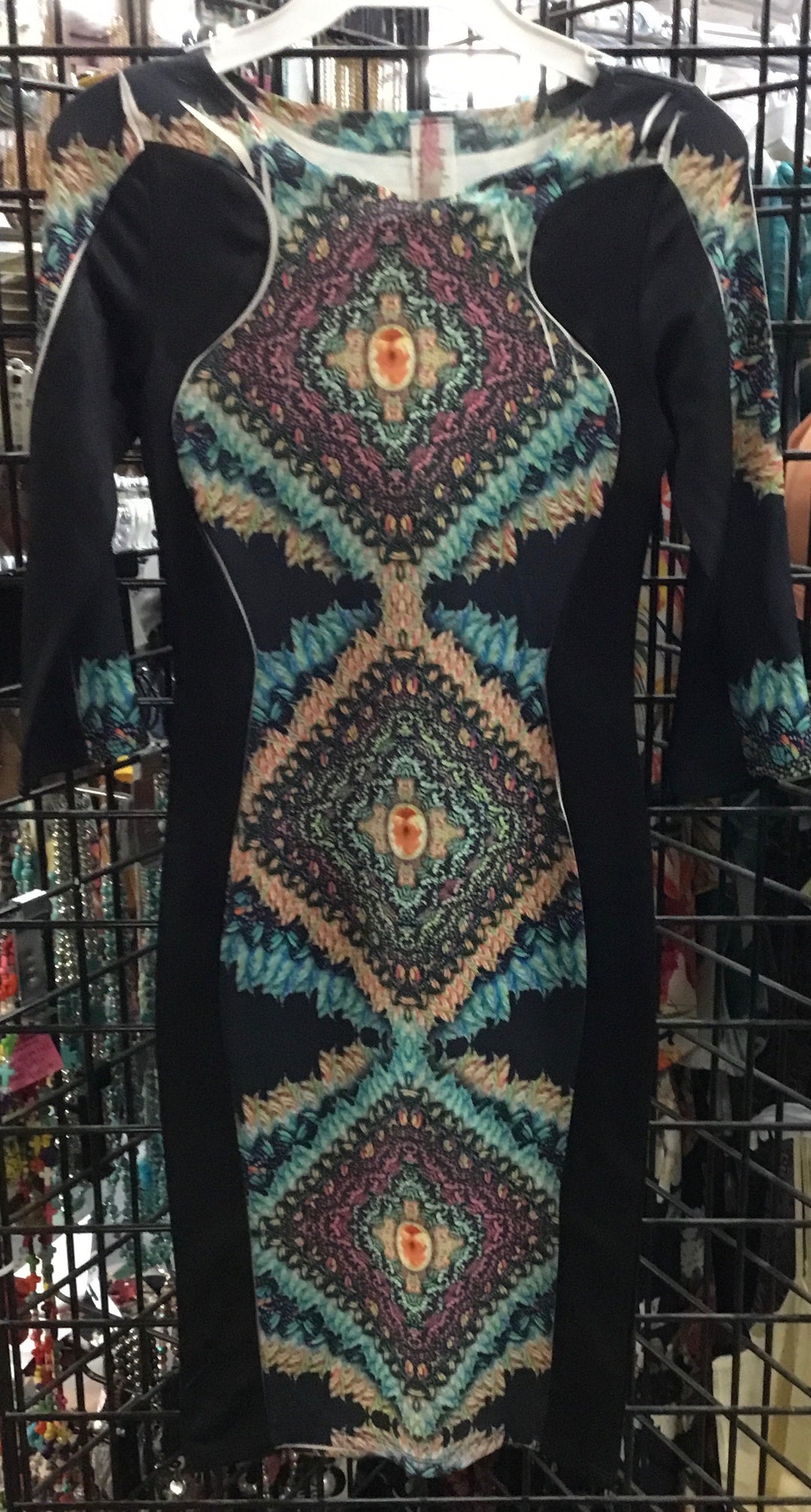 Black with Geometric Accents Fitted Dress - Giddy Up Glamour Boutique