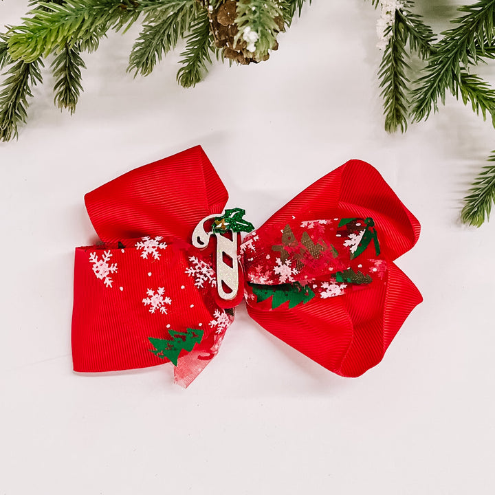 Buy 3 for $10 | Hair Bow with Christmas Charms in Red - Giddy Up Glamour Boutique
