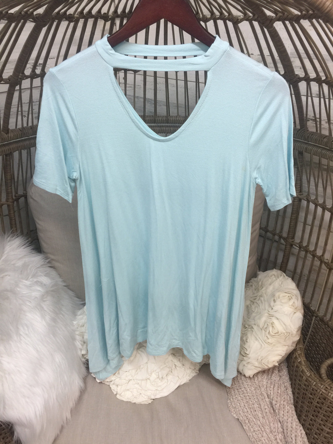 Asymmetrical Keyhole Top in Mint Blue - Giddy Up Glamour Boutique