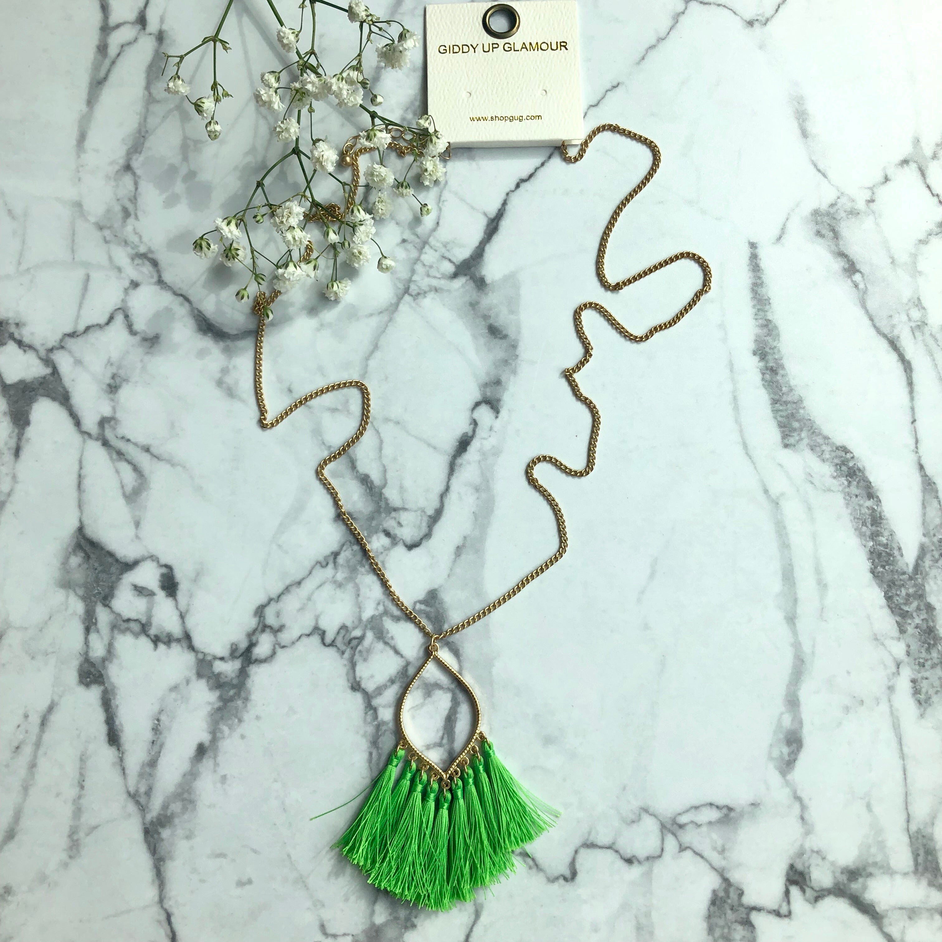 Gold Outline Fringe Tassel Necklace | Trendy Chic Designer Inspired