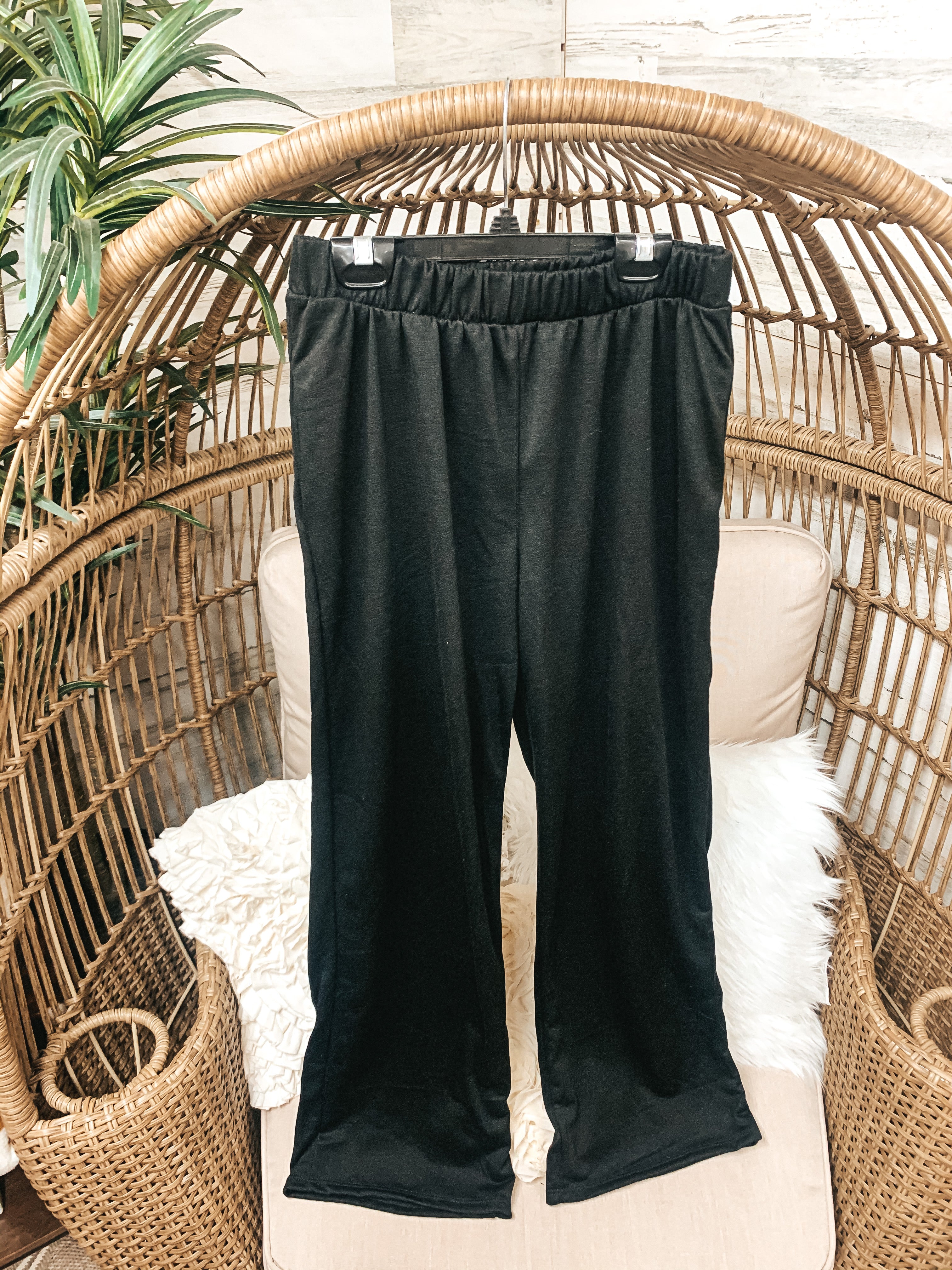 Let's Stay Home Wide Leg Lounge Pants with Pockets in Black - Giddy Up Glamour Boutique