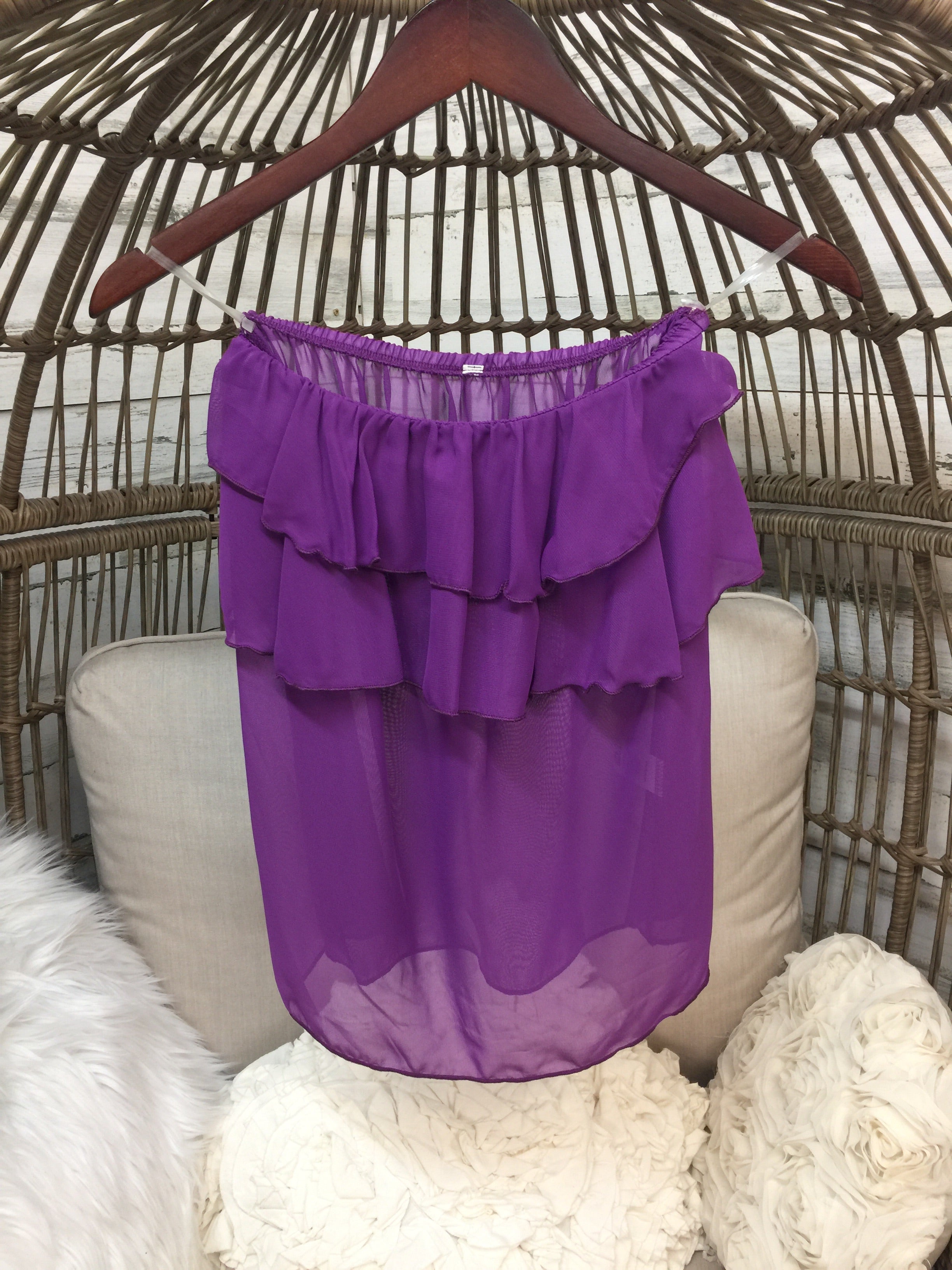 Ruffle Me Up Sheer Tube Top in Purple - Giddy Up Glamour Boutique