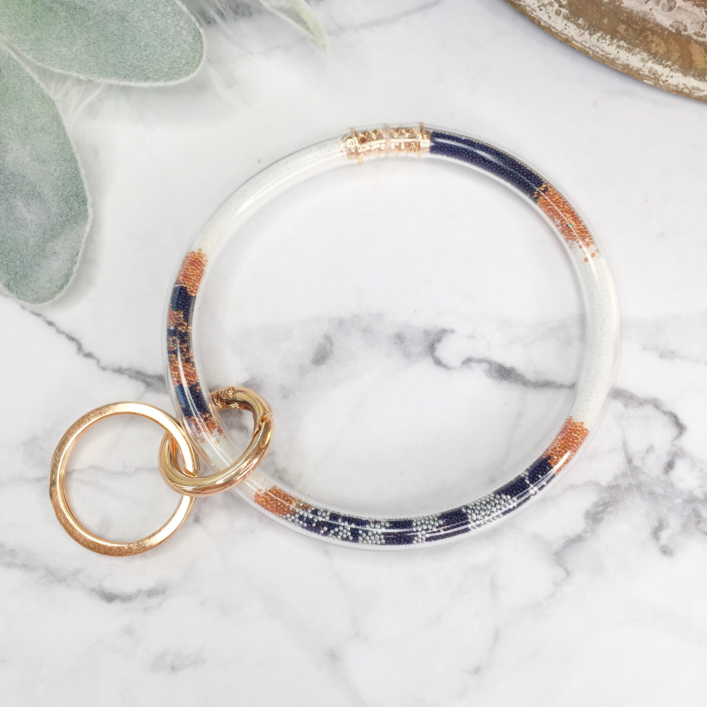 Clear O Bangle Key Ring with Micro Beads in White, Rose Gold, and Navy - Giddy Up Glamour Boutique