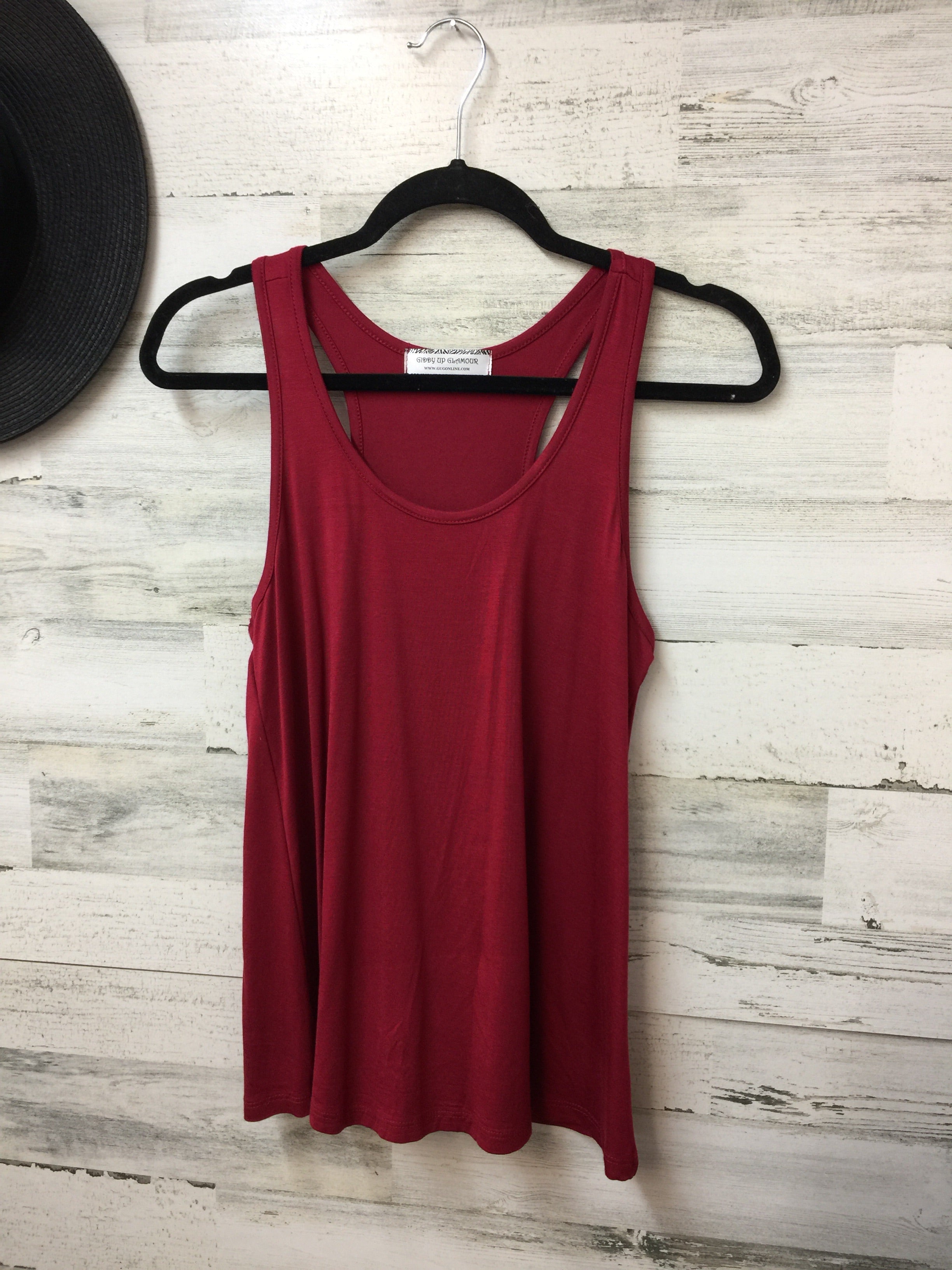 Solid Tank Top in Maroon - Giddy Up Glamour Boutique