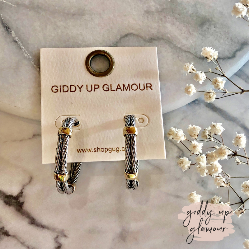 Two Toned Hoop Earring in Silver with Gold Accents - Giddy Up Glamour Boutique