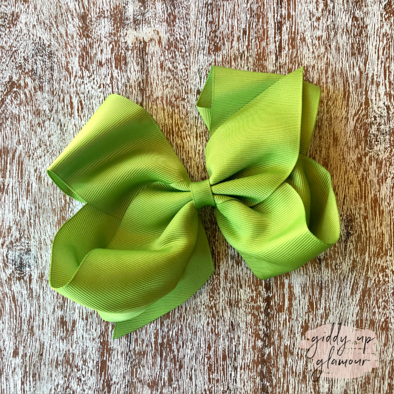 Solid Color Hair Bow in Lime Green - Giddy Up Glamour Boutique