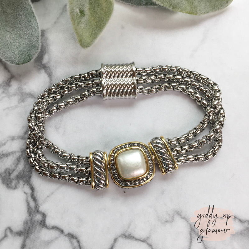 Two Toned Square Magnetic Bracelet in Pearl - Giddy Up Glamour Boutique