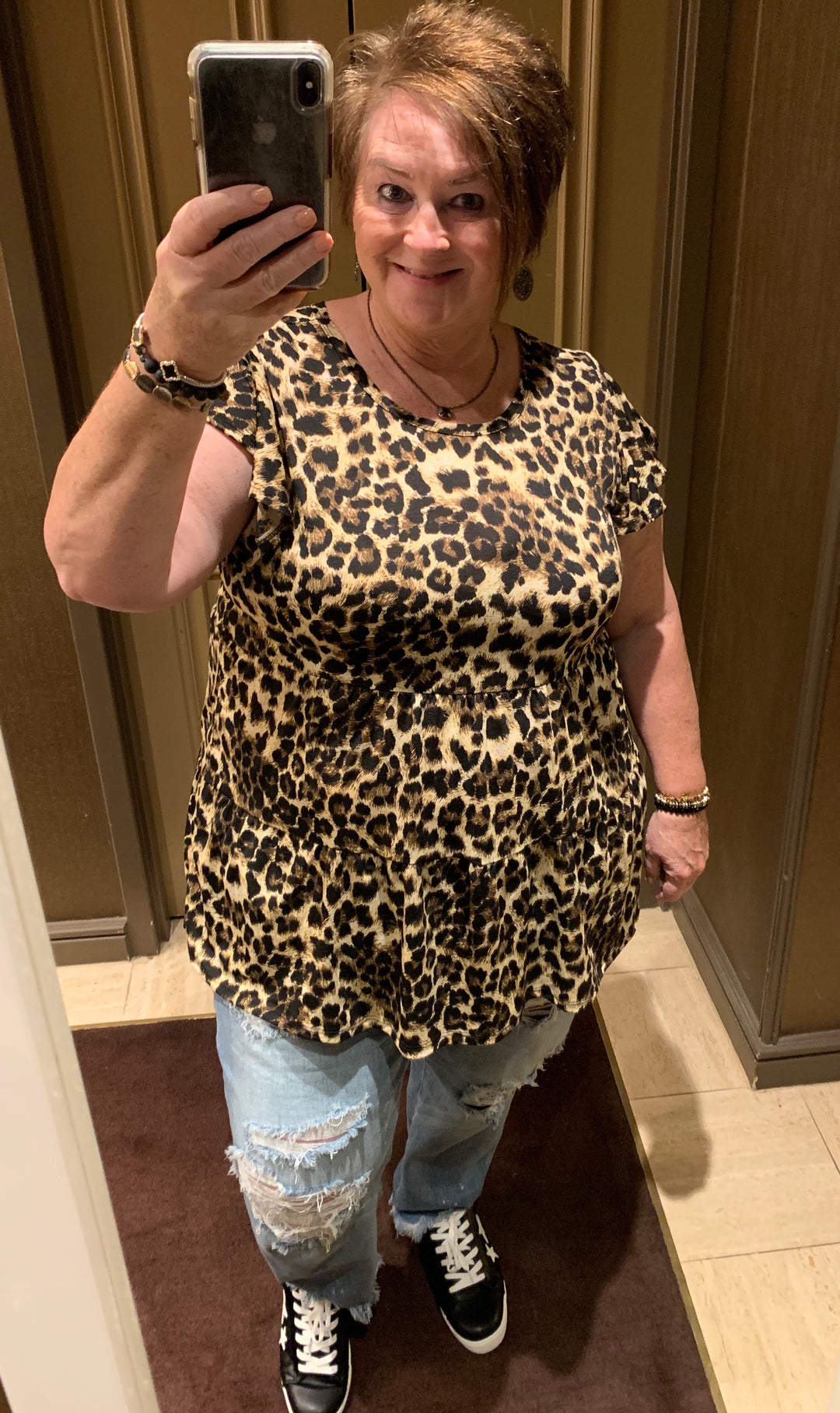 Last Chance Size Small & Med. | Treat it Right Three Tiered Babydoll Top with Ruffle Cap Sleeves in Leopard - Giddy Up Glamour Boutique