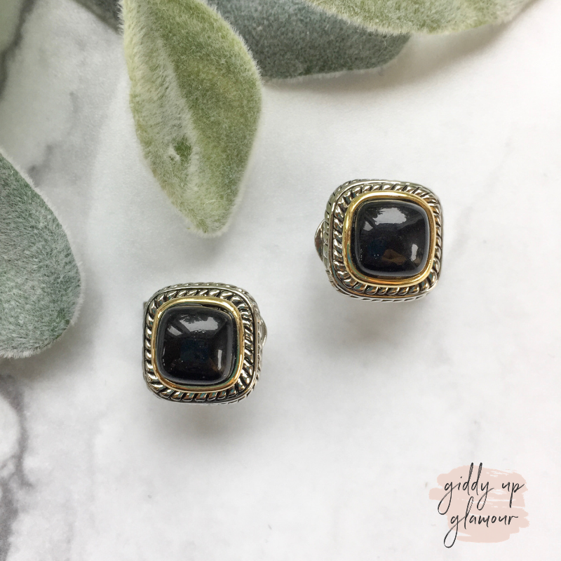 Two Toned Square Shaped Earrings in Black - Giddy Up Glamour Boutique