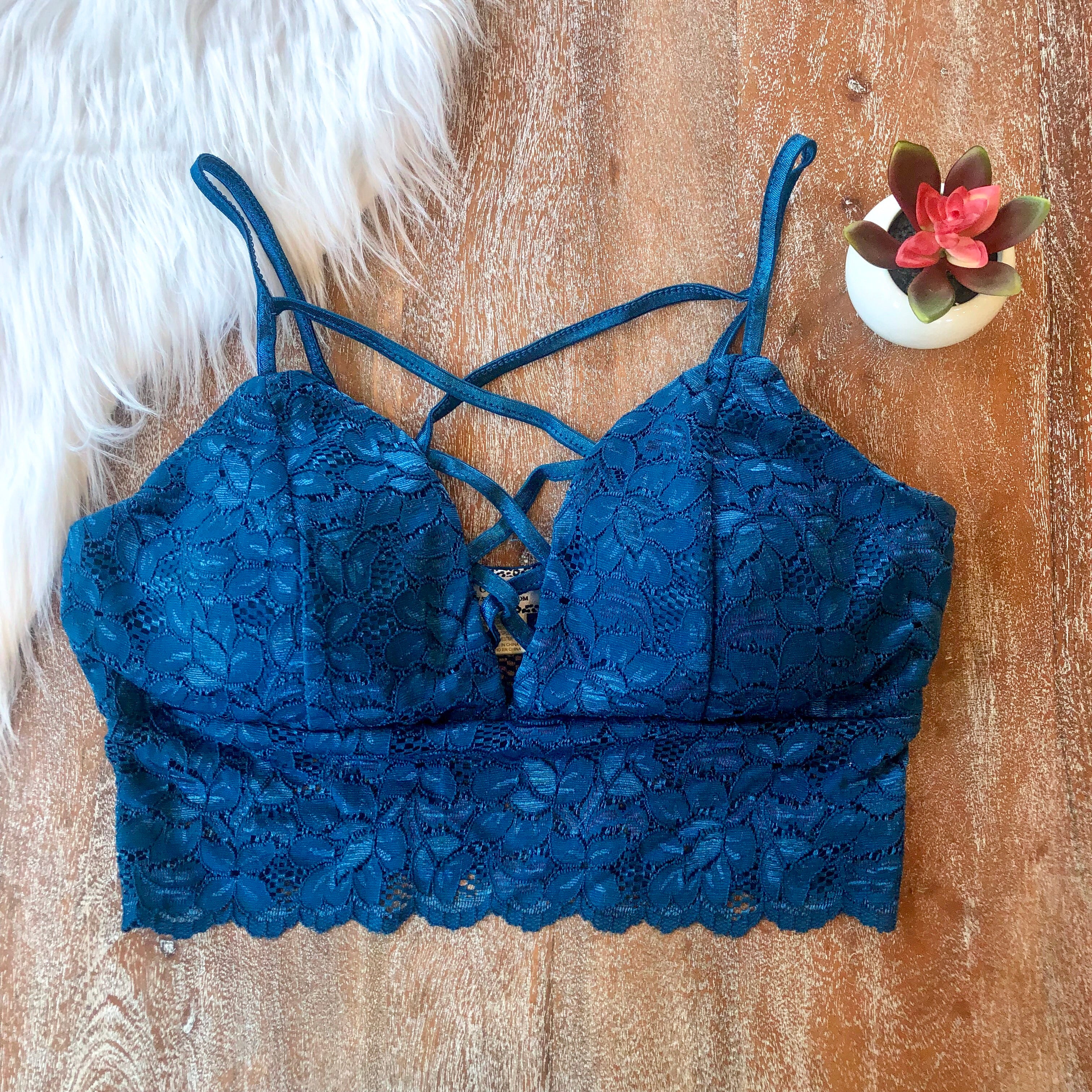 Ignore the Rules Strappy Lace Bralette in Teal - Giddy Up Glamour Boutique