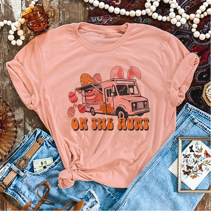 Online Exclusive | On the Hunt Short Sleeve Graphic Tee in Desert Rose Pink - Giddy Up Glamour Boutique