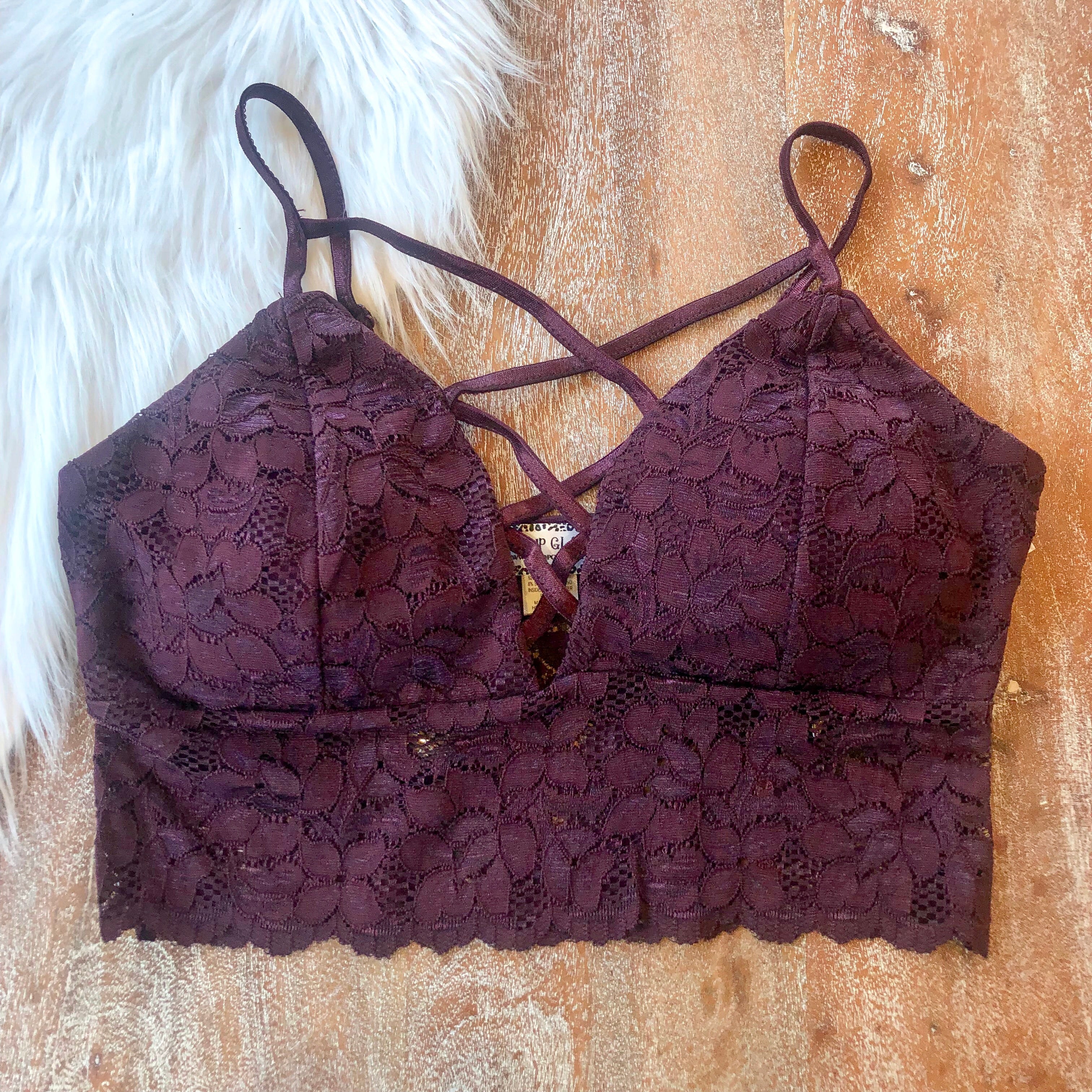Ignore the Rules Strappy Lace Bralette in Maroon - Giddy Up Glamour Boutique