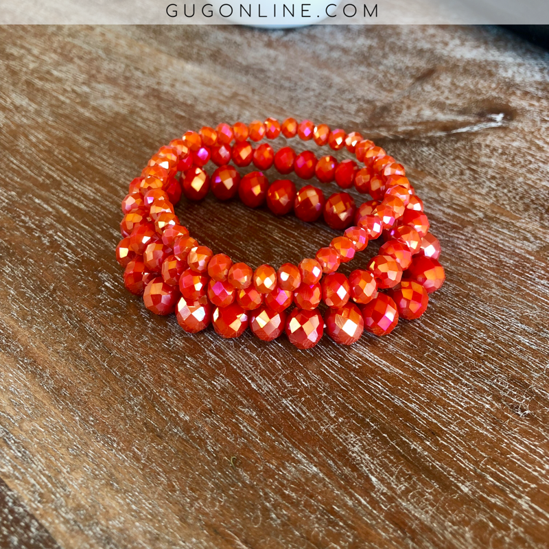 Set of Three Crystal Bracelets in AB Orange - Giddy Up Glamour Boutique