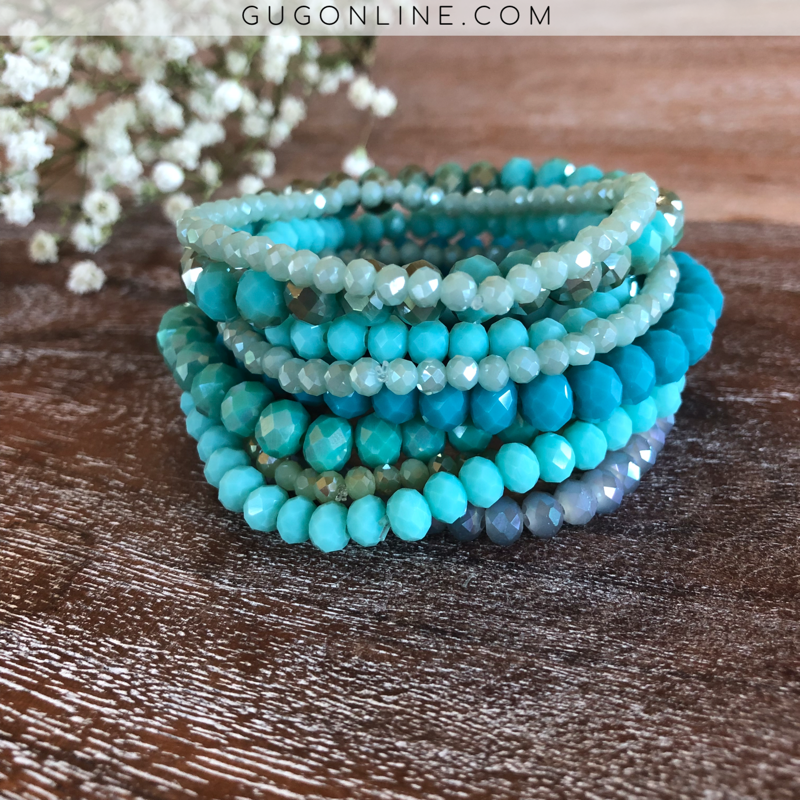 Nine Piece Crystal Bracelet Set in Turquoise - Giddy Up Glamour Boutique
