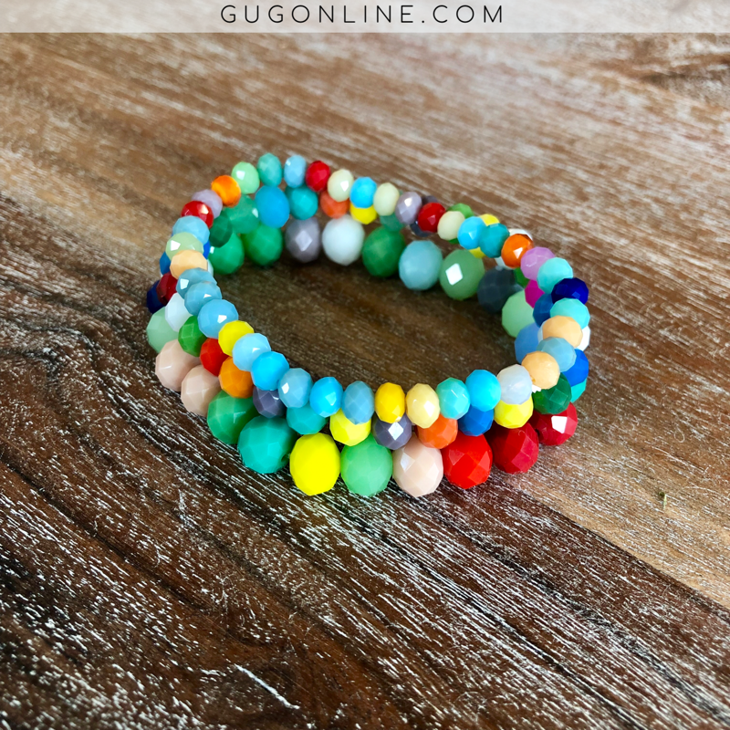 Set of Three Crystal Bracelets in Multi Color - Giddy Up Glamour Boutique