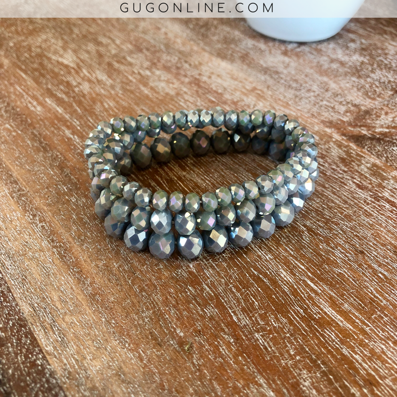 Set of Three Crystal Bracelets in Grey - Giddy Up Glamour Boutique