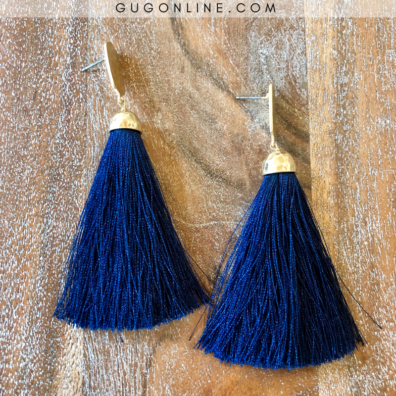 Oval Tassel Drop Earrings in Navy - Giddy Up Glamour Boutique