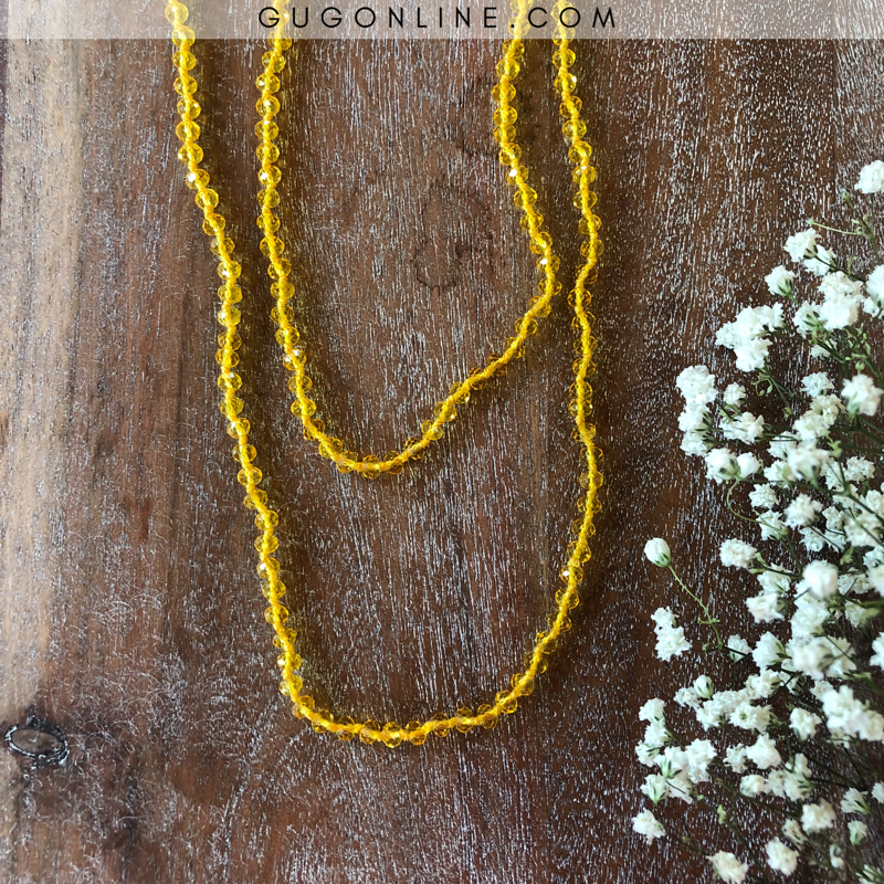 34 Inch Long Layering 6mm Crystal Strand Necklace in Clear Banana Yellow - Giddy Up Glamour Boutique
