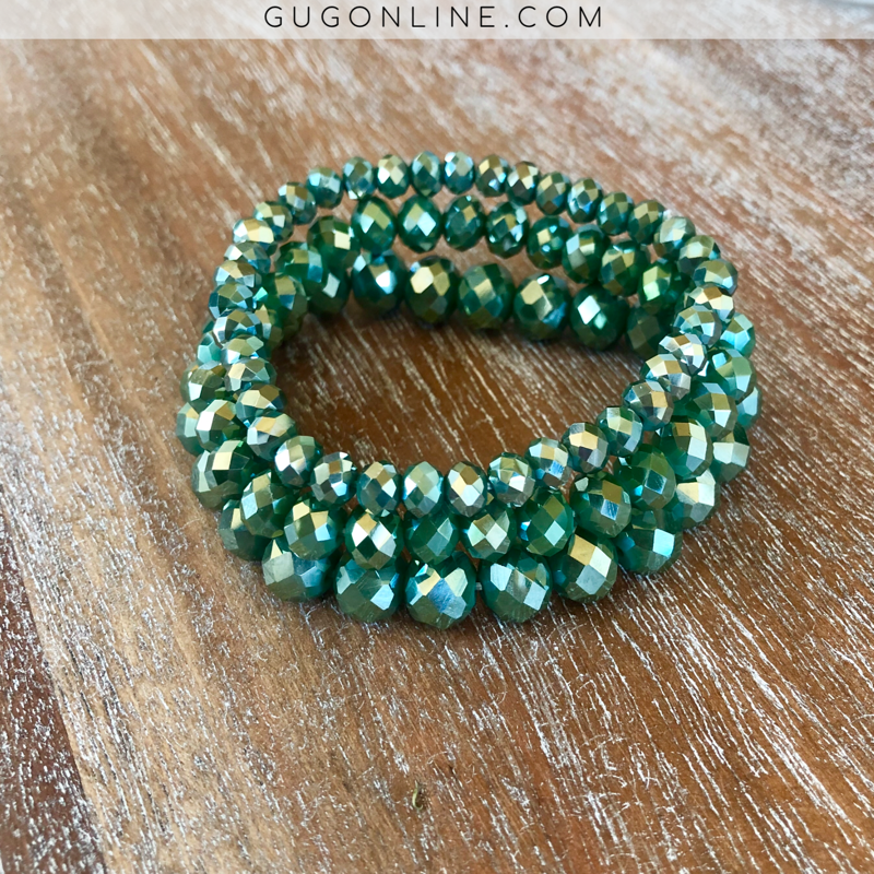 Set of Three Crystal Bracelets in Emerald - Giddy Up Glamour Boutique