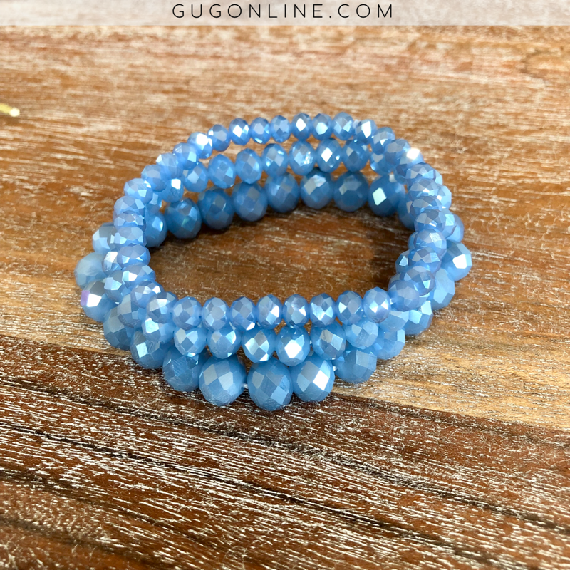 Set of Three Crystal Bracelets in Periwinkle - Giddy Up Glamour Boutique
