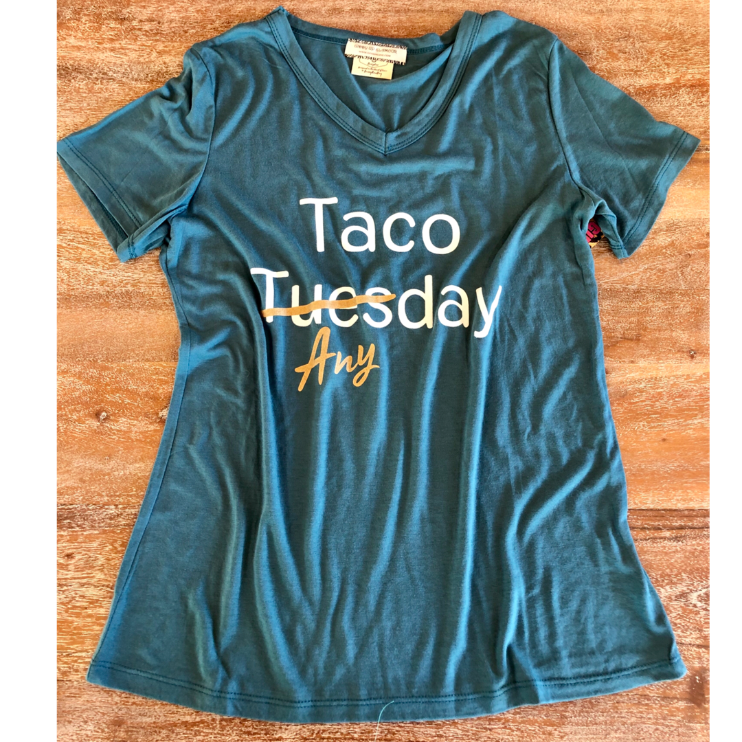 Last Chance Size Small | Taco Any Day Short Sleeve V-Neck Tee Shirt in Teal - Giddy Up Glamour Boutique