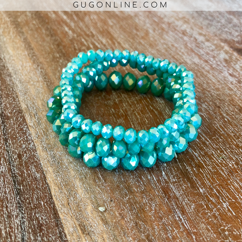 Set of Three Crystal Bracelets in Teal - Giddy Up Glamour Boutique
