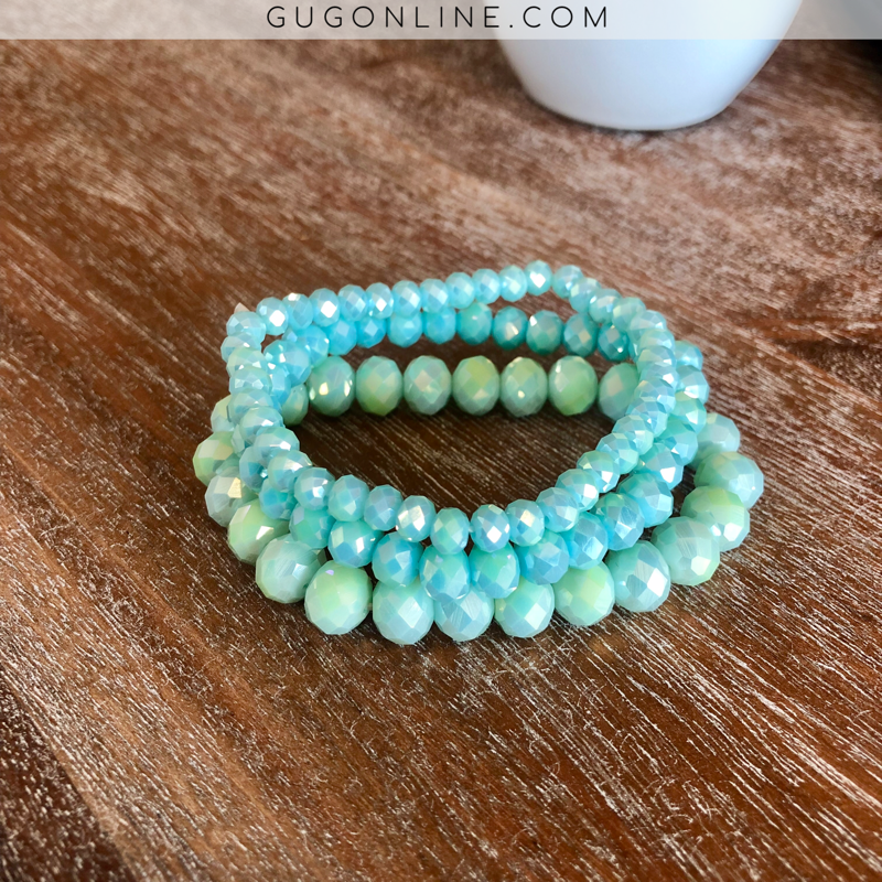 Set of Three Crystal Bracelets in Mint - Giddy Up Glamour Boutique