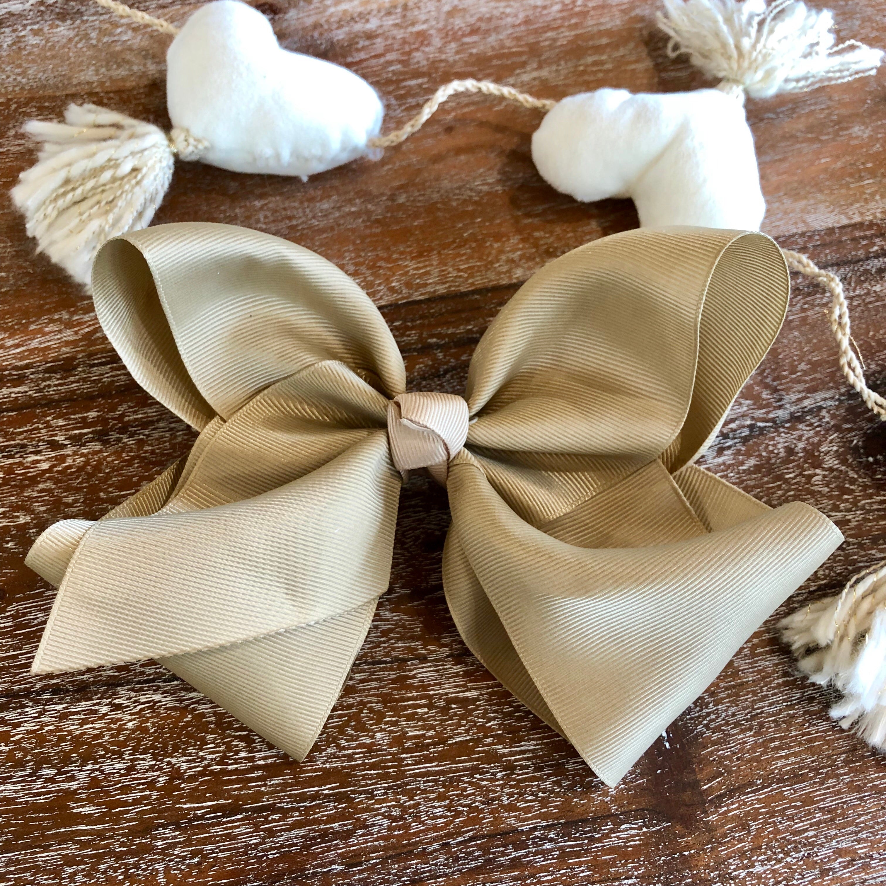 Solid Color Hair Bow in Tan - Giddy Up Glamour Boutique