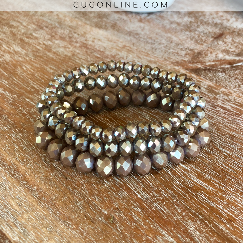 Set of Three Crystal Bracelets in Mocha - Giddy Up Glamour Boutique
