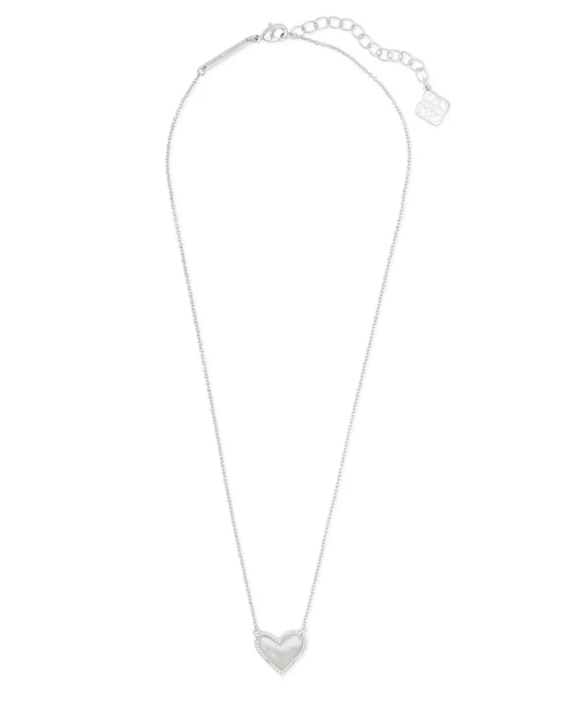 Kendra Scott | Ari Heart Silver Pendant Necklace in Ivory Mother of Pearl - Giddy Up Glamour Boutique