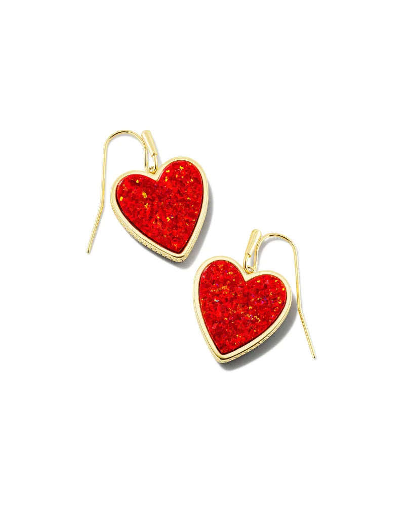 Kendra Scott | Heart Gold Drop Earrings in Red Kyocera Opal - Giddy Up Glamour Boutique