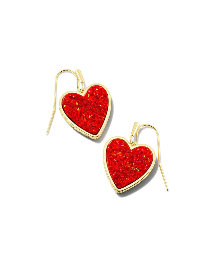 Kendra Scott | Heart Gold Drop Earrings in Red Kyocera Opal - Giddy Up Glamour Boutique