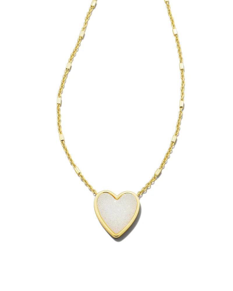 Kendra Scott Heart Gold Pendant Necklace in Iridescent Drusy