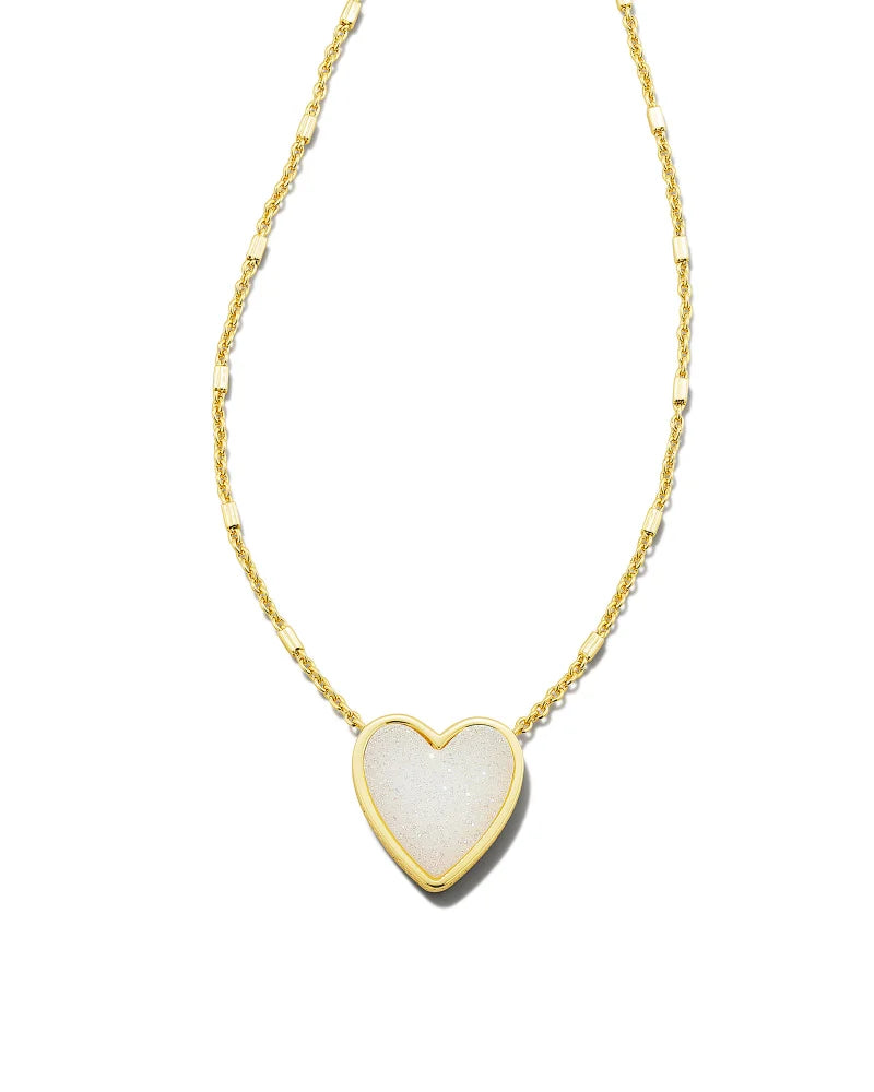 Kendra Scott | Heart Gold Pendant Necklace in Iridescent Drusy - Giddy Up Glamour Boutique