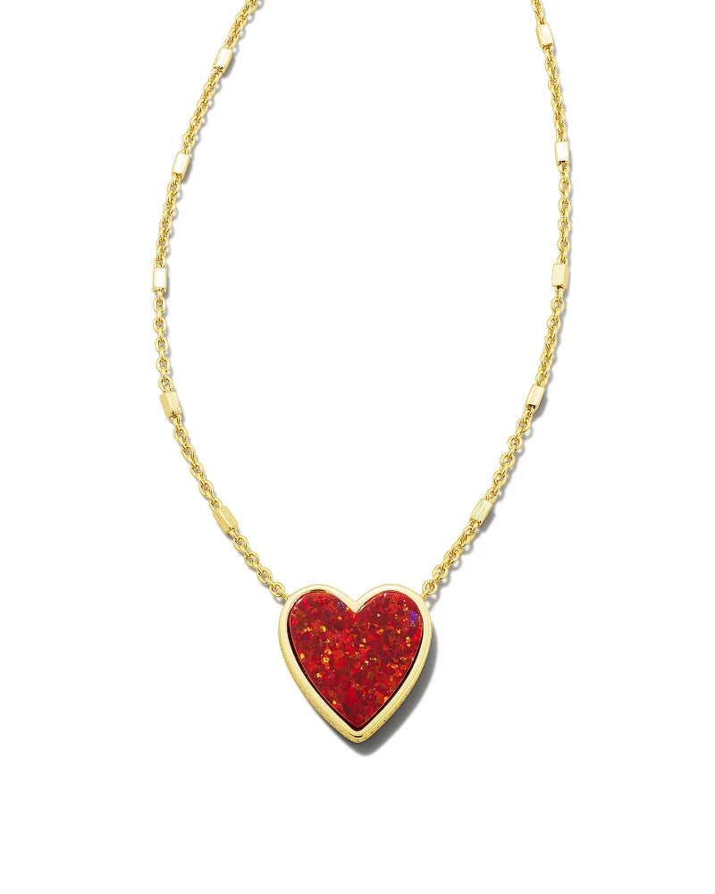 Kendra Scott | Heart Gold Pendant Necklace in Red Kyocera Opal