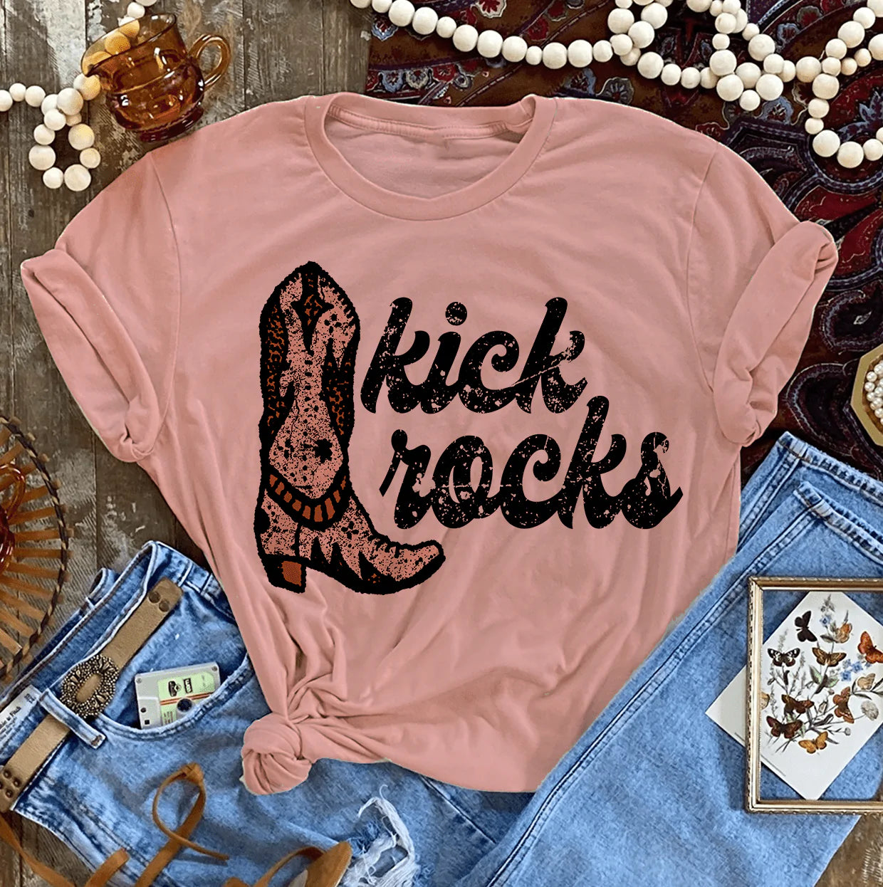 Online Exclusive | Kick Rocks Graphic Tee in Desert Rose - Giddy Up Glamour Boutique