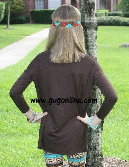 Last Chance Size Large | Children's Long Sleeve Piko Top in Chocolate Brown - Giddy Up Glamour Boutique