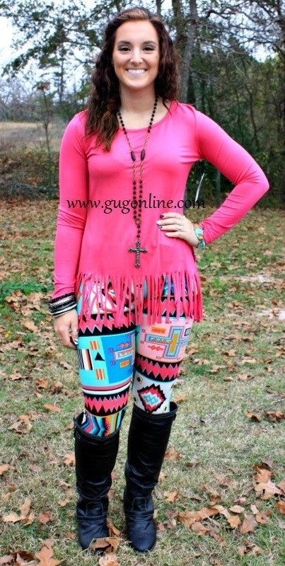 Multi Colored Pink and Mint Aztec Leggings - Giddy Up Glamour Boutique