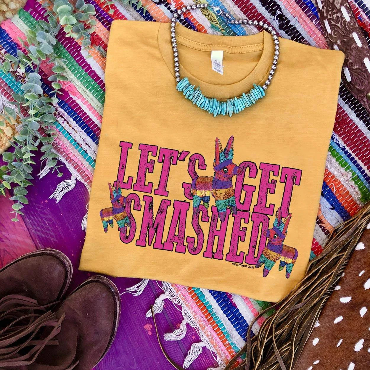 Online Exclusive | Let's Get Smashed Graphic Tee in Mustard - Giddy Up Glamour Boutique