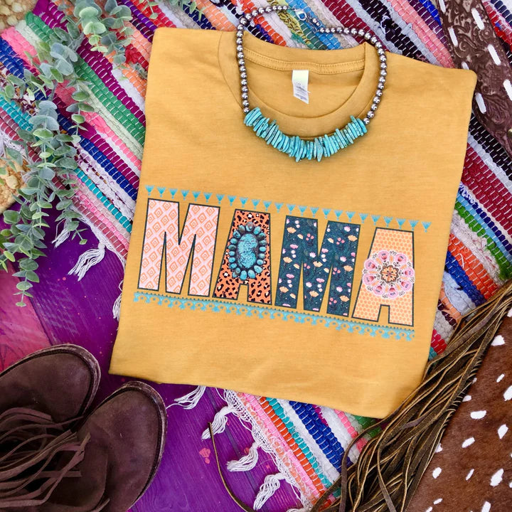 Online Exclusive | Mama Short Sleeve Graphic Tee in Mustard Yellow - Giddy Up Glamour Boutique