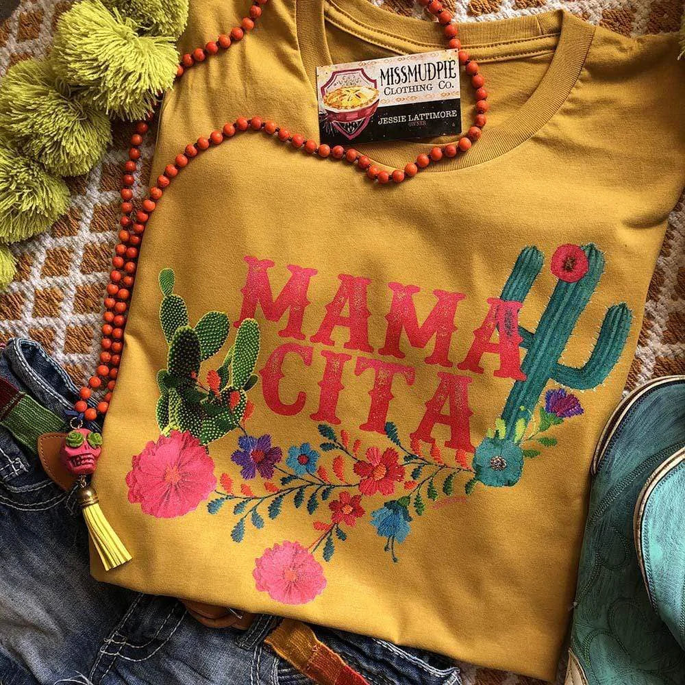 Online Exclusive | Mamacita Short Sleeve Cactus Graphic Tee in Mustard Yellow - Giddy Up Glamour Boutique