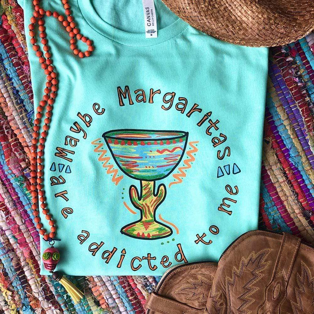 Online Exclusive | Maybe Margaritas are Addicted to Me Graphic Tee in Mint Blue - Giddy Up Glamour Boutique