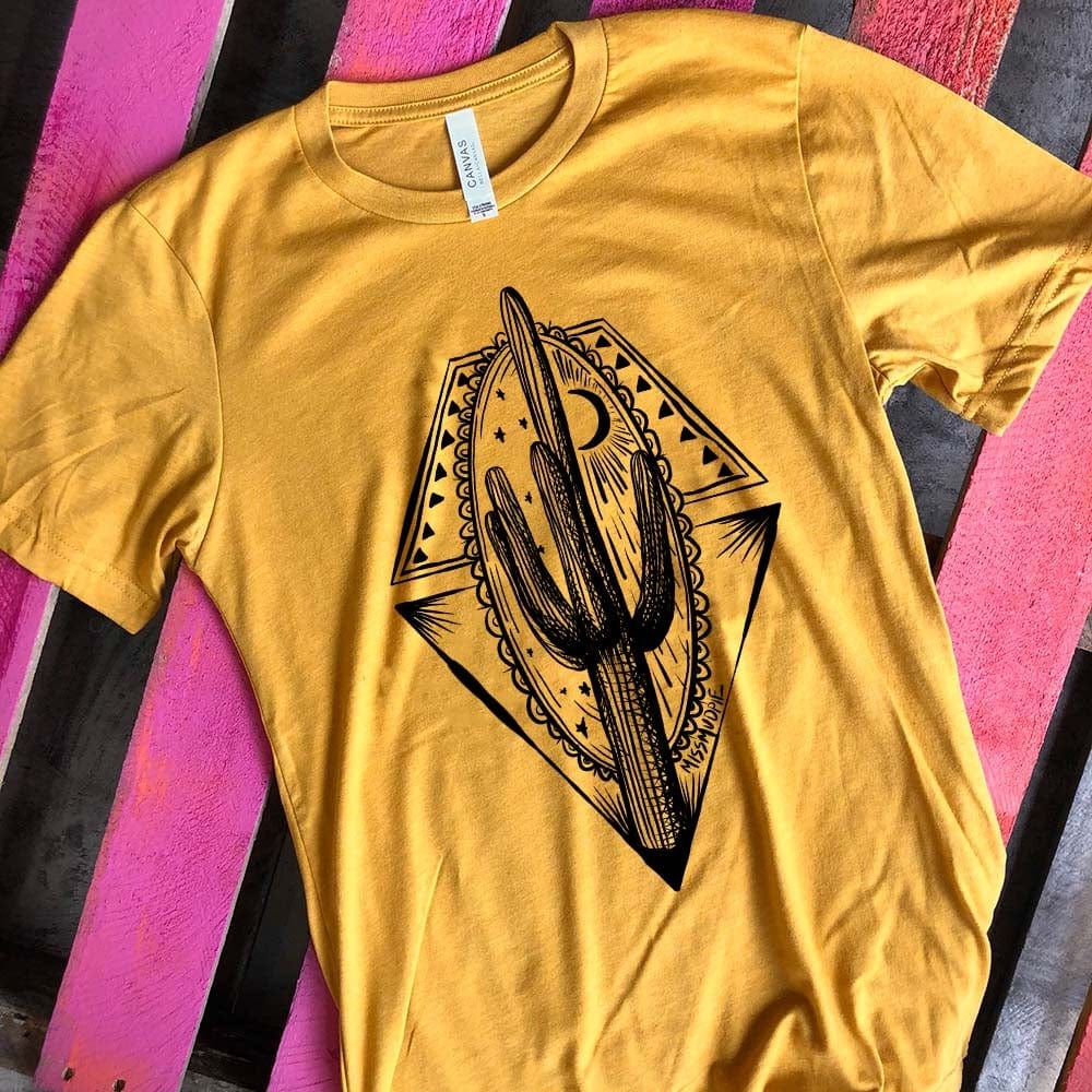 Online Exclusive | Midnight Cactus Short Sleeve Graphic Tee in Mustard Yellow - Giddy Up Glamour Boutique